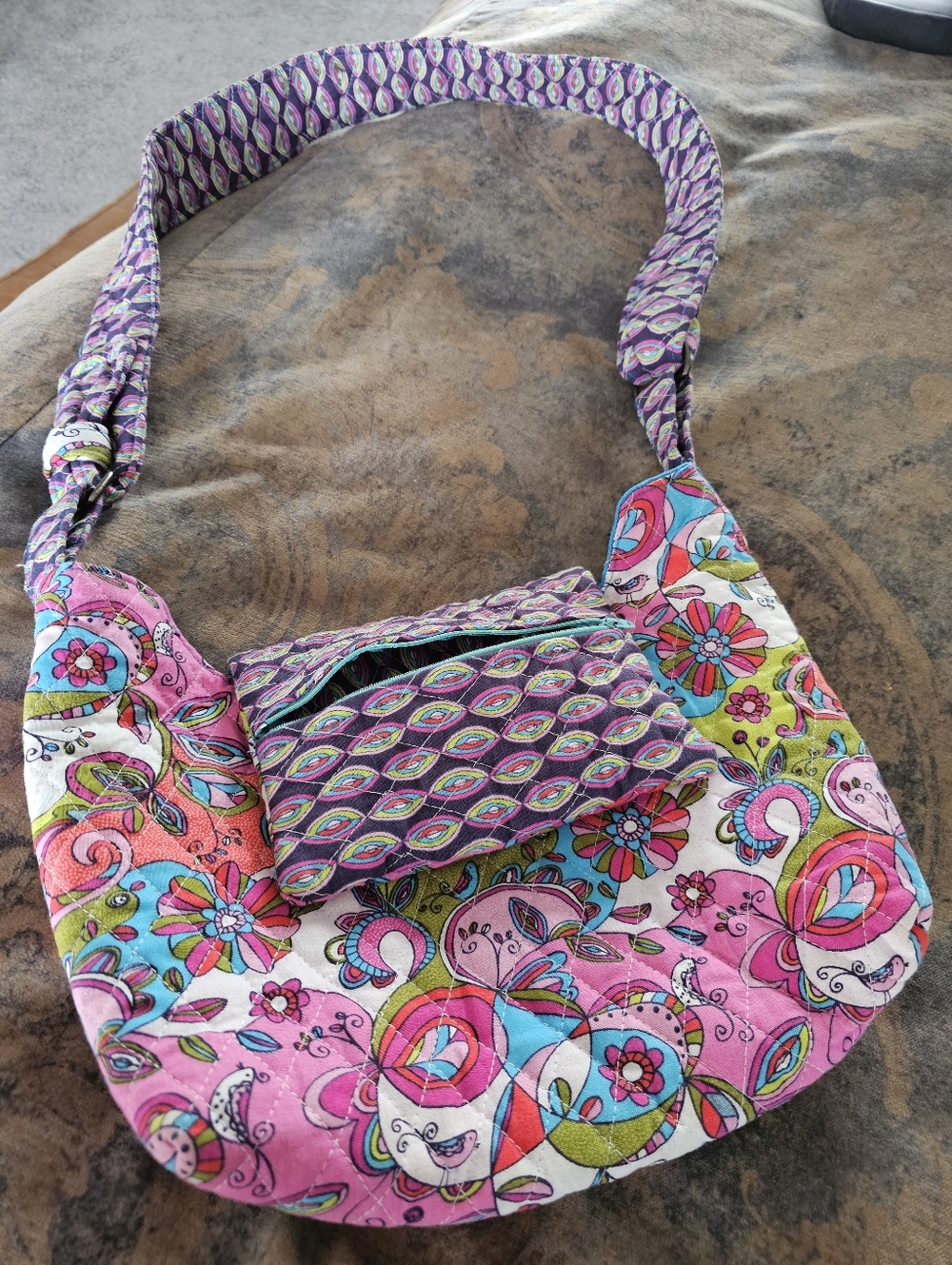 Handmade Bag Quilted HoboBoho Floral Paisley Crossbody Large Crescent Tote Pink